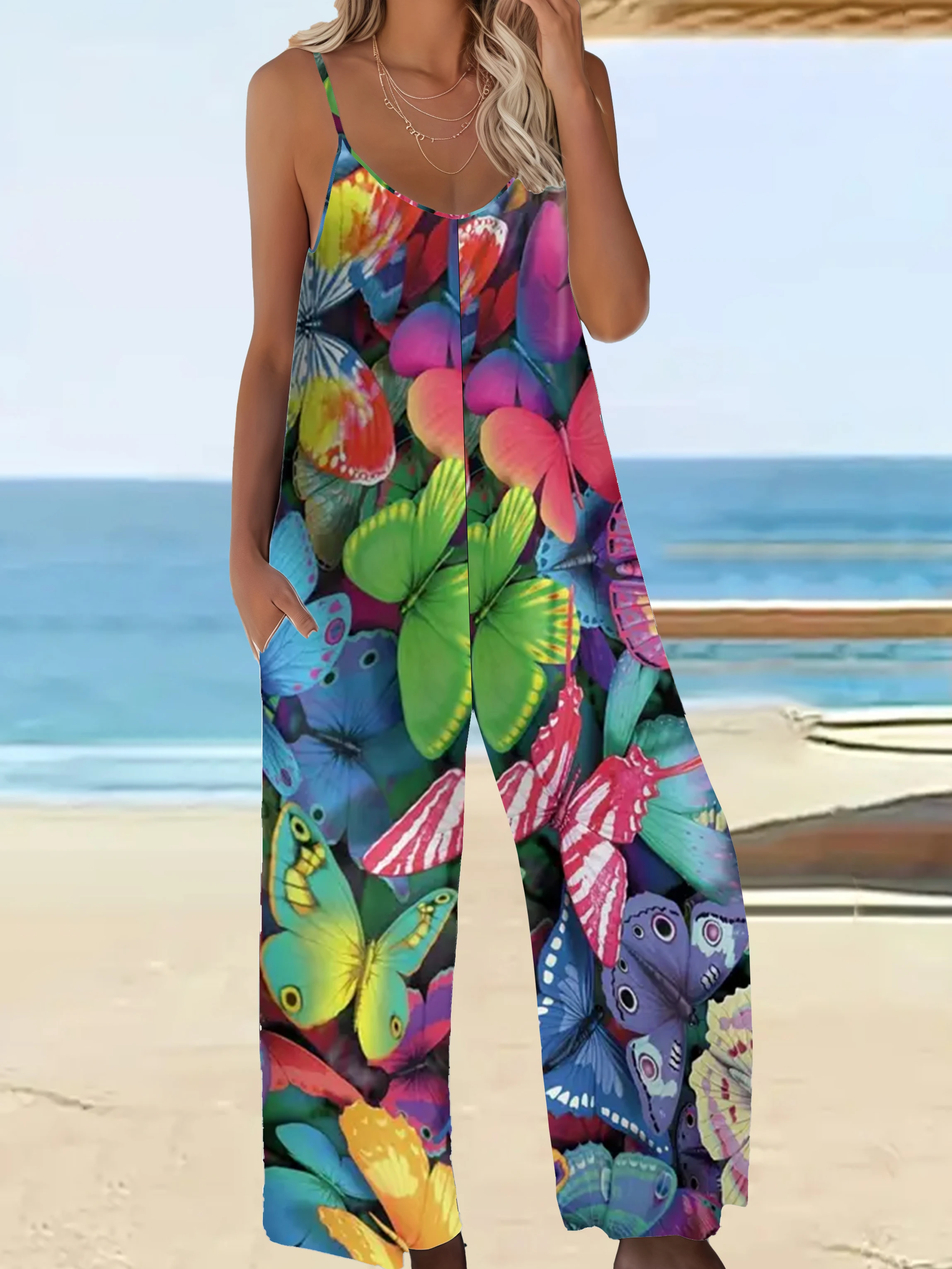 Boho Print Elegant Loose Fit Plus Size Jumpsuit with Pockets - Stylish Women's Romper