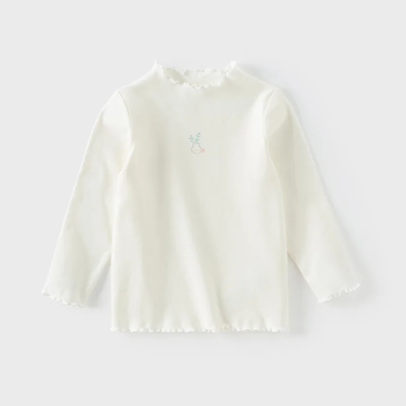 Dave Bella 2025 Spring Children Girls Baby Long Sleeved T-shirts Fashion Casual Children's Pure Cotton Base Layers Top DB1250442