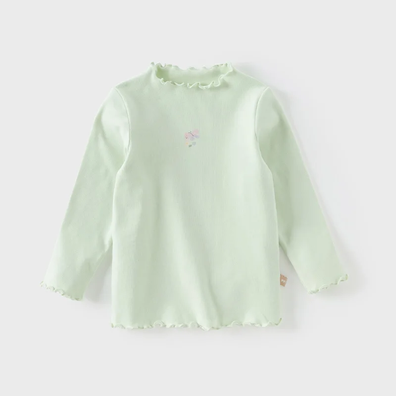 Dave Bella 2025 Spring Children Girls Baby Long Sleeved T-shirts Fashion Casual Children's Pure Cotton Base Layers Top DB1250442