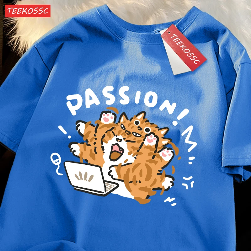 A Little Orange Cat Who Loves Work Printing Mens T Shirts Cotton All-Match T Shirt Comfortable Streetwear Unisex Soft Clothes