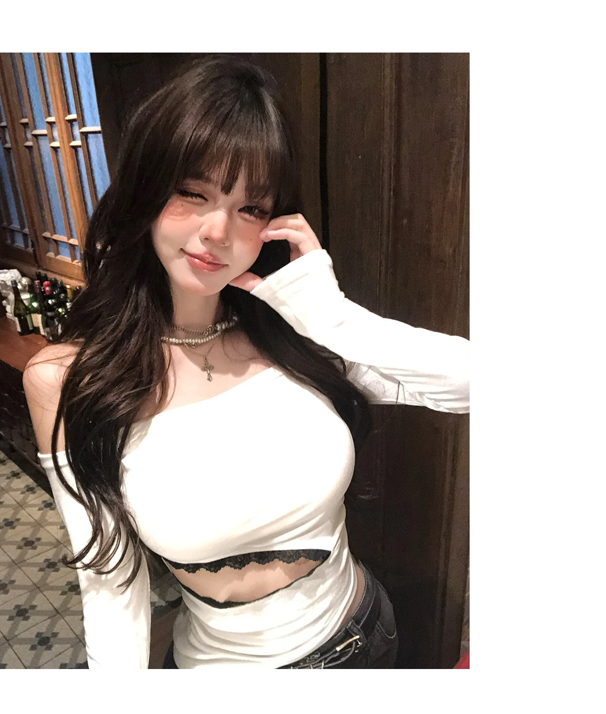 Tonngirls Backless Graphic T Shirts 2000s Japanese Y2k Long Sleeve Skinny Off Shoulder Crop Tops Gothic Print Gaphic Tops Tee