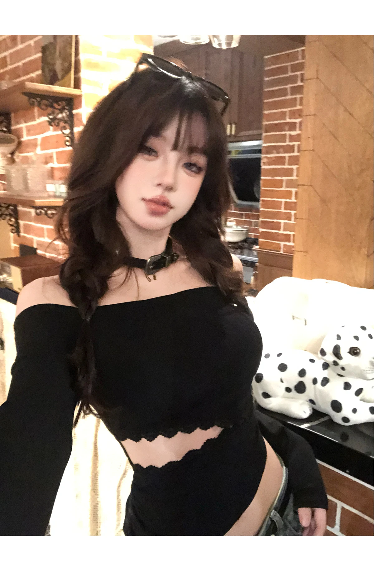 Tonngirls Backless Graphic T Shirts 2000s Japanese Y2k Long Sleeve Skinny Off Shoulder Crop Tops Gothic Print Gaphic Tops Tee