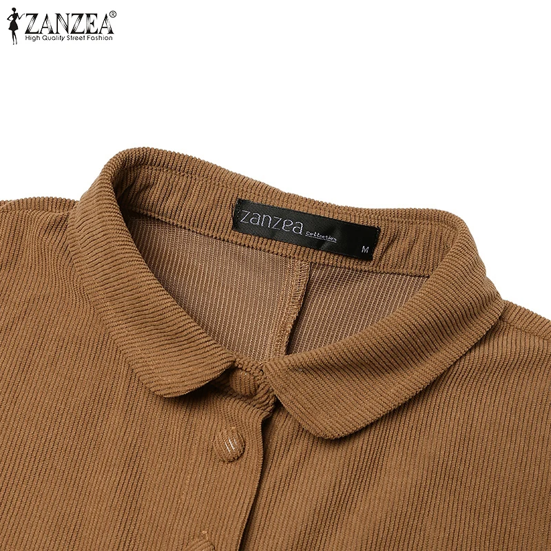Women Autumn Corduroy Dress ZANZEA Casual Long Sleeve Buttons Up Sundress Solid Loose Holiday Vestido Kaftan Vintage Shirt Dress