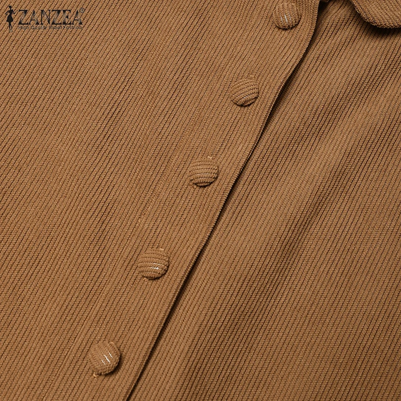 Women Autumn Corduroy Dress ZANZEA Casual Long Sleeve Buttons Up Sundress Solid Loose Holiday Vestido Kaftan Vintage Shirt Dress