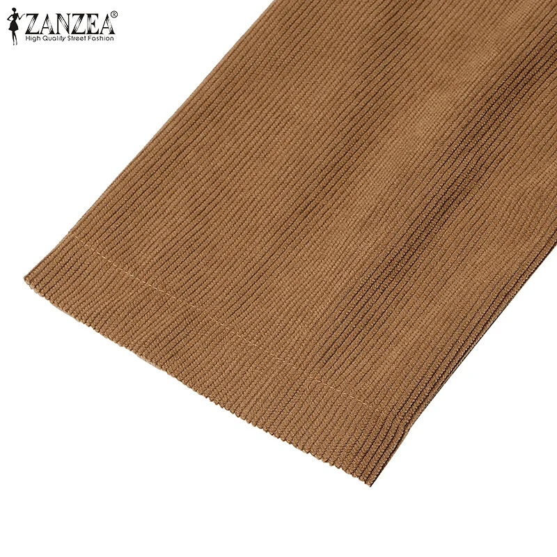 Women Autumn Corduroy Dress ZANZEA Casual Long Sleeve Buttons Up Sundress Solid Loose Holiday Vestido Kaftan Vintage Shirt Dress