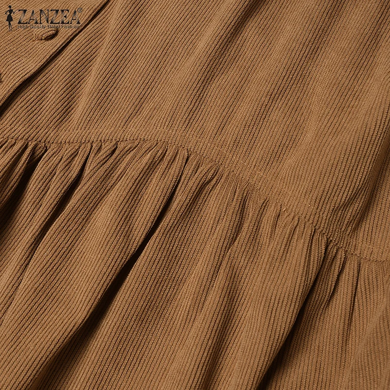Women Autumn Corduroy Dress ZANZEA Casual Long Sleeve Buttons Up Sundress Solid Loose Holiday Vestido Kaftan Vintage Shirt Dress