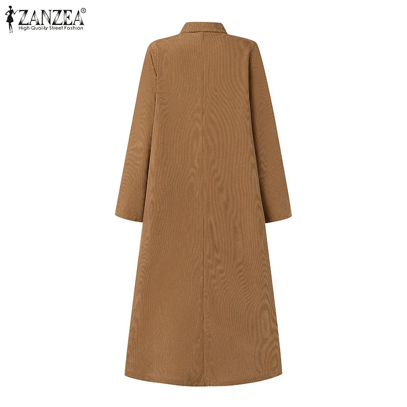Women Autumn Corduroy Dress ZANZEA Casual Long Sleeve Buttons Up Sundress Solid Loose Holiday Vestido Kaftan Vintage Shirt Dress