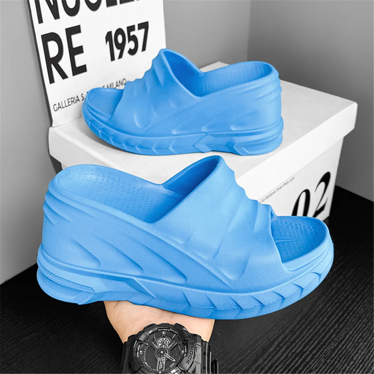 Women Fashion Summer 8 cm Chunky Sole Wedges Heels Flip Flops Casual Shoes Waterproof Taiwan Slippers Sexy Lady Sandals