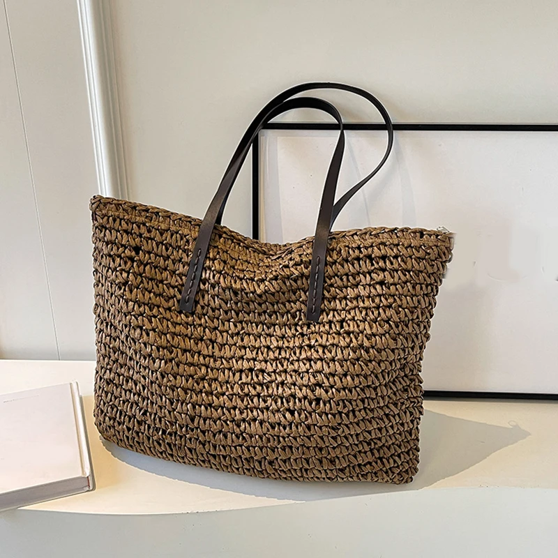 Straw Woven Tote Bags Casual Large Luxury Design Capacity Handbag Beach Shoulder Simple Women's Bag Shopping Summer bolsos