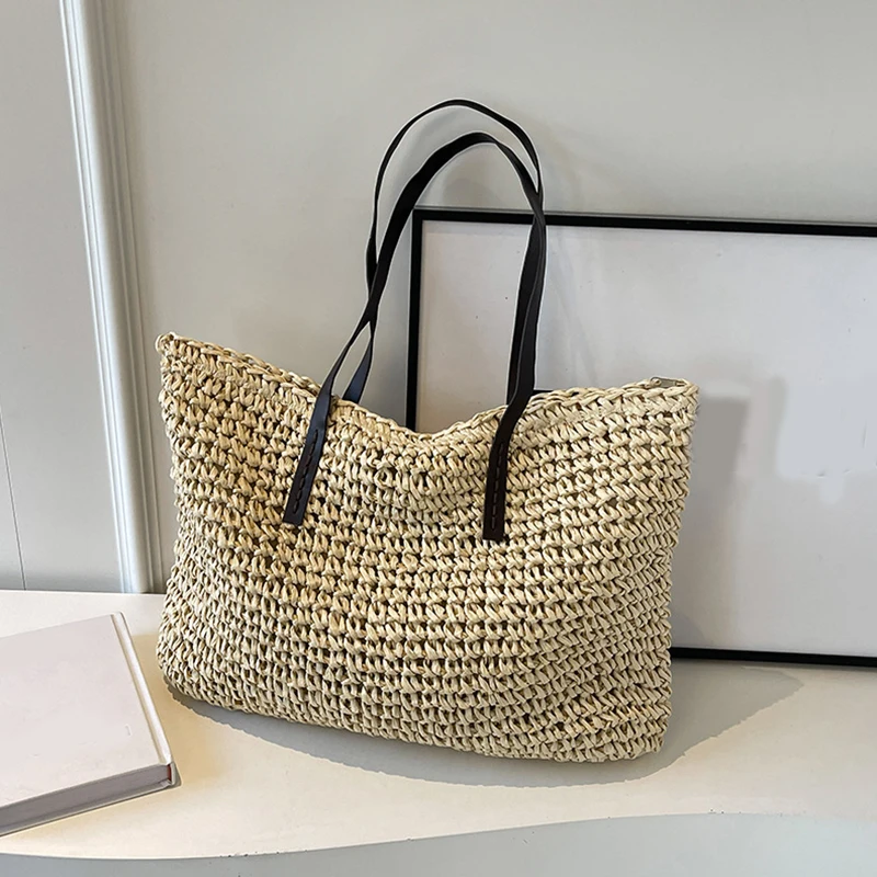 Straw Woven Tote Bags Casual Large Luxury Design Capacity Handbag Beach Shoulder Simple Women's Bag Shopping Summer bolsos