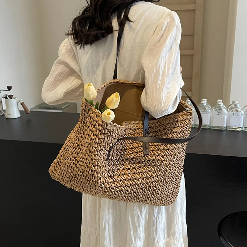 Straw Woven Tote Bags Casual Large Luxury Design Capacity Handbag Beach Shoulder Simple Women's Bag Shopping Summer bolsos