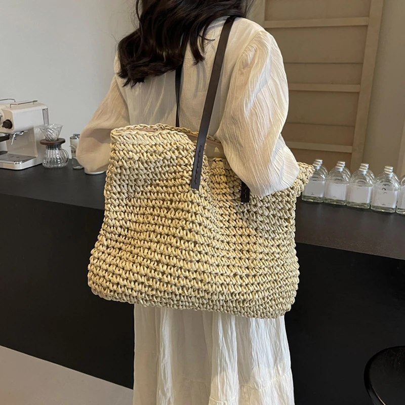 Straw Woven Tote Bags Casual Large Luxury Design Capacity Handbag Beach Shoulder Simple Women's Bag Shopping Summer bolsos