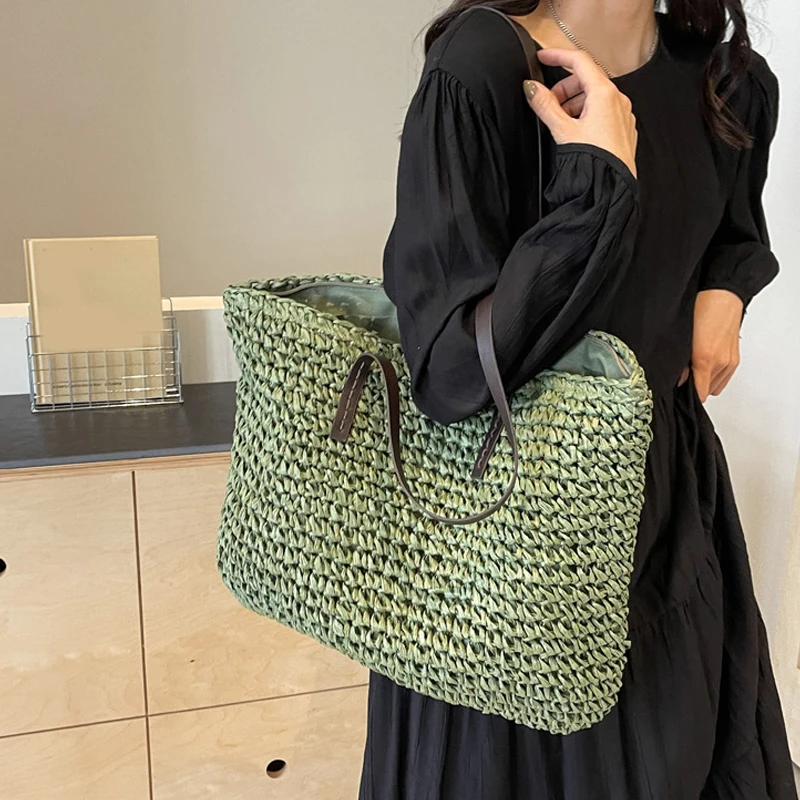 Straw Woven Tote Bags Casual Large Luxury Design Capacity Handbag Beach Shoulder Simple Women's Bag Shopping Summer bolsos