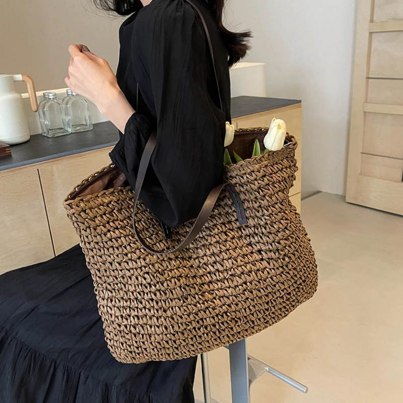 Straw Woven Tote Bags Casual Large Luxury Design Capacity Handbag Beach Shoulder Simple Women's Bag Shopping Summer bolsos