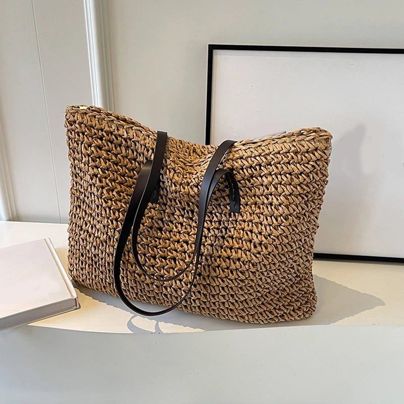 Straw Woven Tote Bags Casual Large Luxury Design Capacity Handbag Beach Shoulder Simple Women's Bag Shopping Summer bolsos