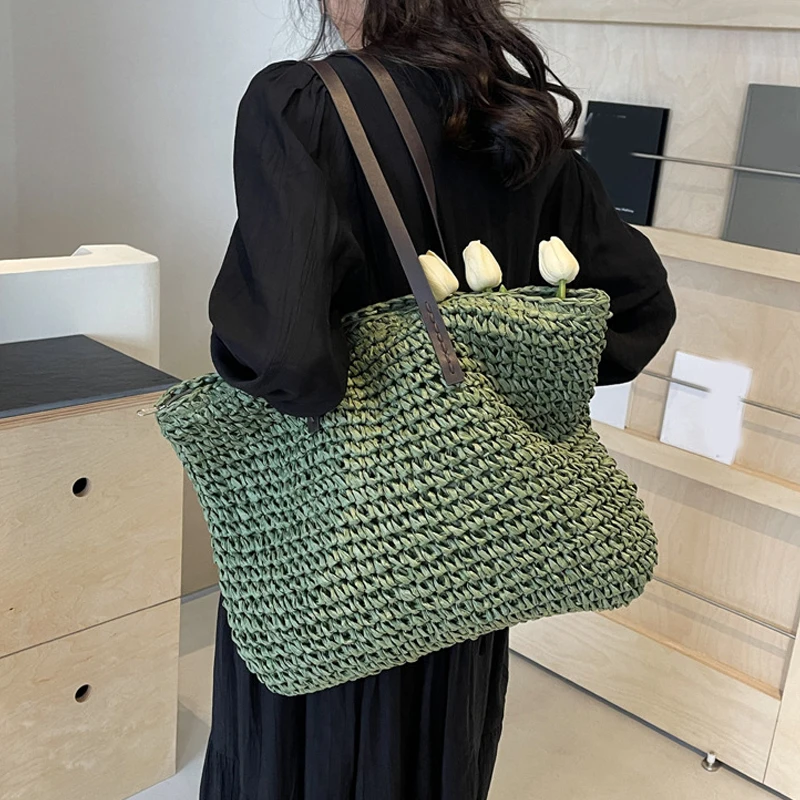 Straw Woven Tote Bags Casual Large Luxury Design Capacity Handbag Beach Shoulder Simple Women's Bag Shopping Summer bolsos