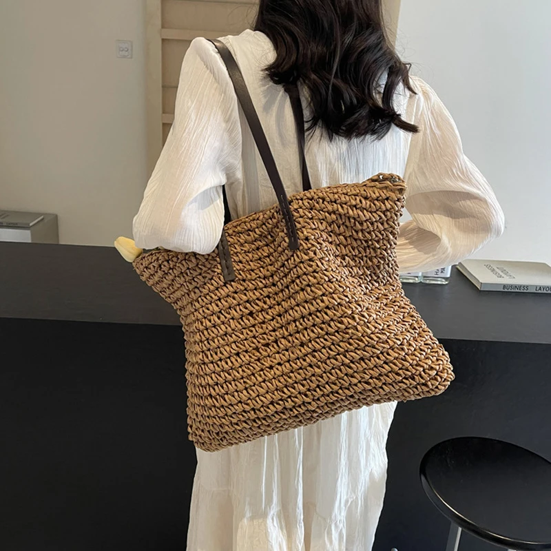 Straw Woven Tote Bags Casual Large Luxury Design Capacity Handbag Beach Shoulder Simple Women's Bag Shopping Summer bolsos