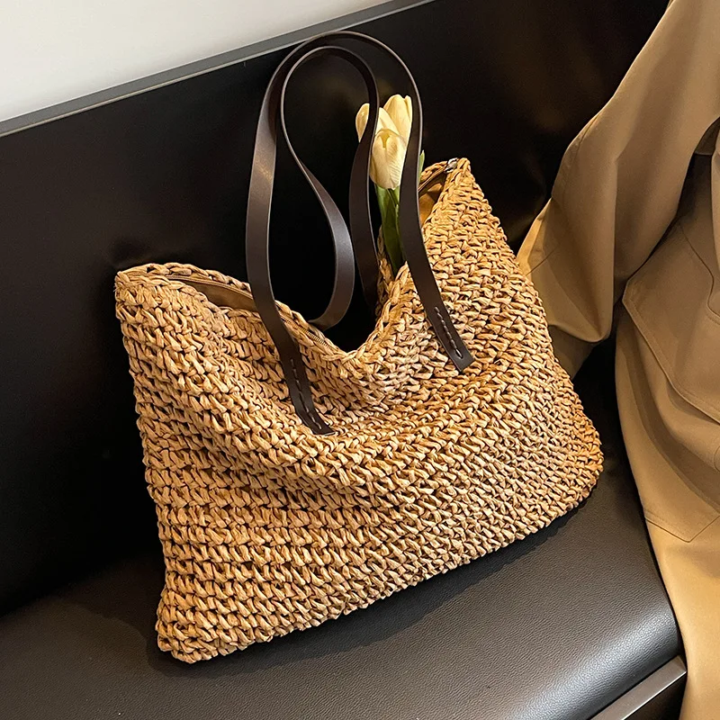 Straw Woven Tote Bags Casual Large Luxury Design Capacity Handbag Beach Shoulder Simple Women's Bag Shopping Summer bolsos