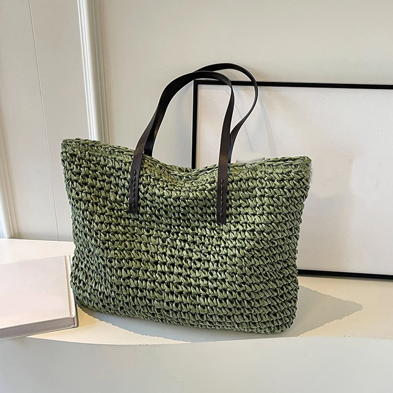 Straw Woven Tote Bags Casual Large Luxury Design Capacity Handbag Beach Shoulder Simple Women's Bag Shopping Summer bolsos