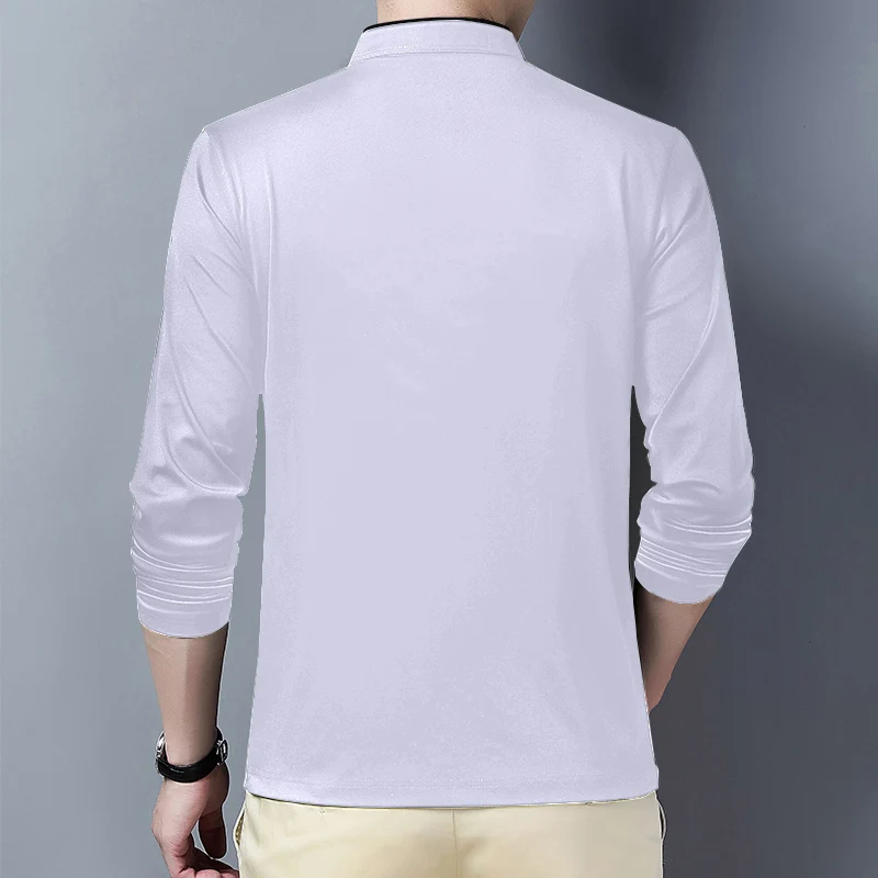2025 Men's Casual Fashion Solid Color Long Sleeved Polo Shirt Stand Up Collar Versatile Comfortable Top