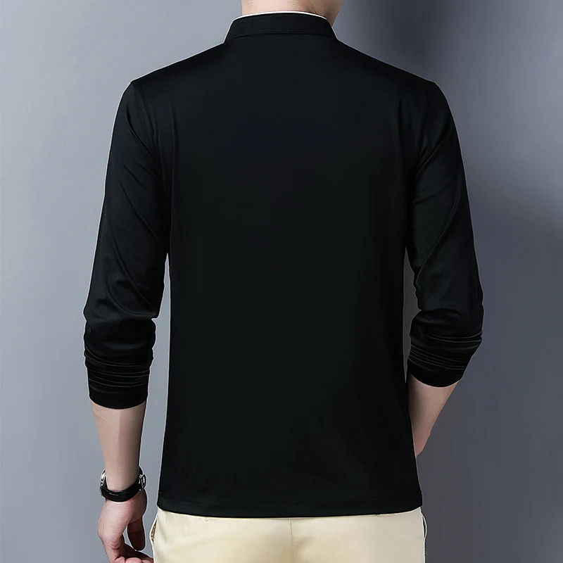 2025 Men's Casual Fashion Solid Color Long Sleeved Polo Shirt Stand Up Collar Versatile Comfortable Top