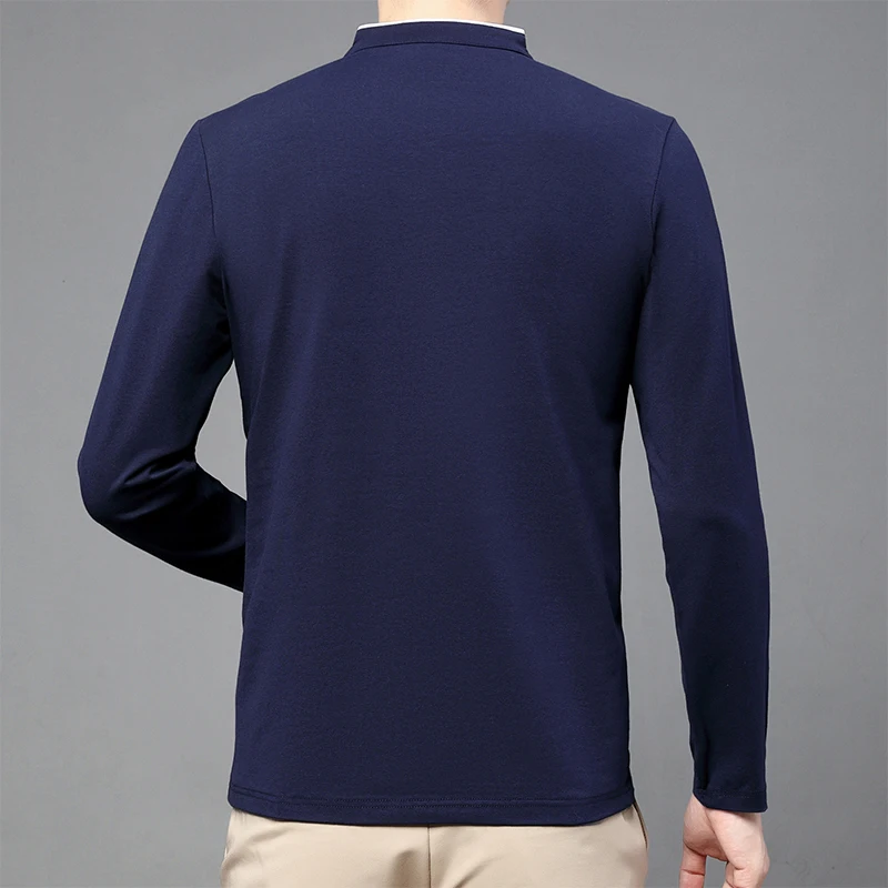 2025 Men's Casual Fashion Solid Color Long Sleeved Polo Shirt Stand Up Collar Versatile Comfortable Top