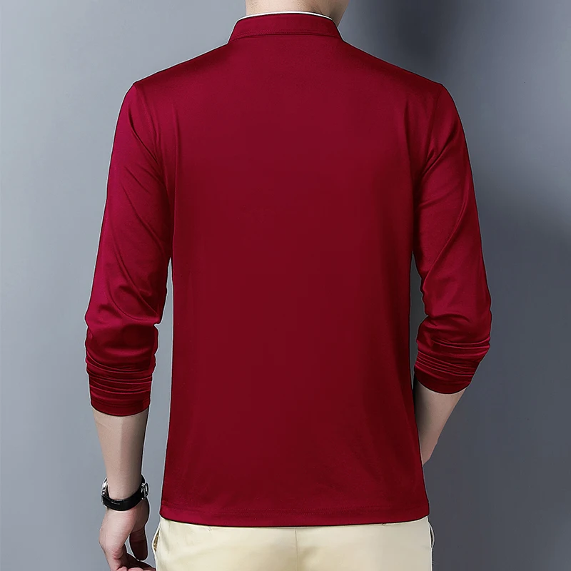 2025 Men's Casual Fashion Solid Color Long Sleeved Polo Shirt Stand Up Collar Versatile Comfortable Top