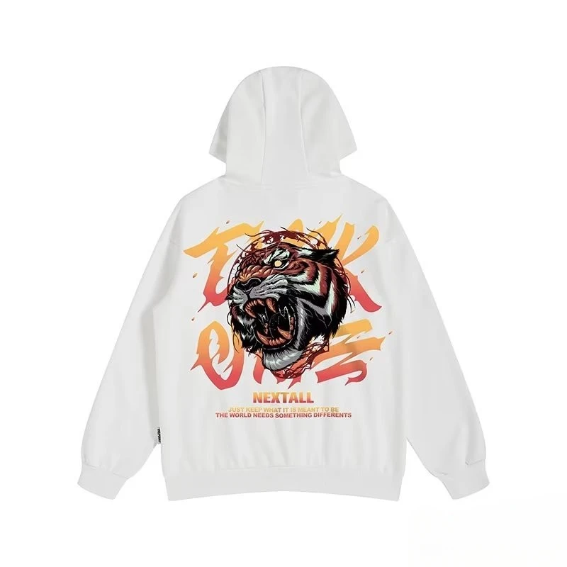 【M-8XL Hoodies】Men Oversized Hoodie Loose American retro fierce tiger Print Couple Hoodies
