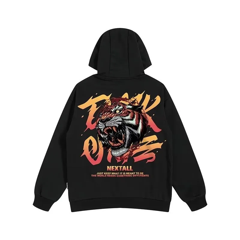 【M-8XL Hoodies】Men Oversized Hoodie Loose American retro fierce tiger Print Couple Hoodies