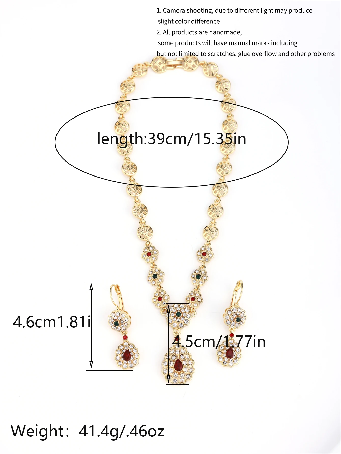 A Necklace Earrings Set with Colorful Rhinestone Court Retro Moroccan Fashion Necklace