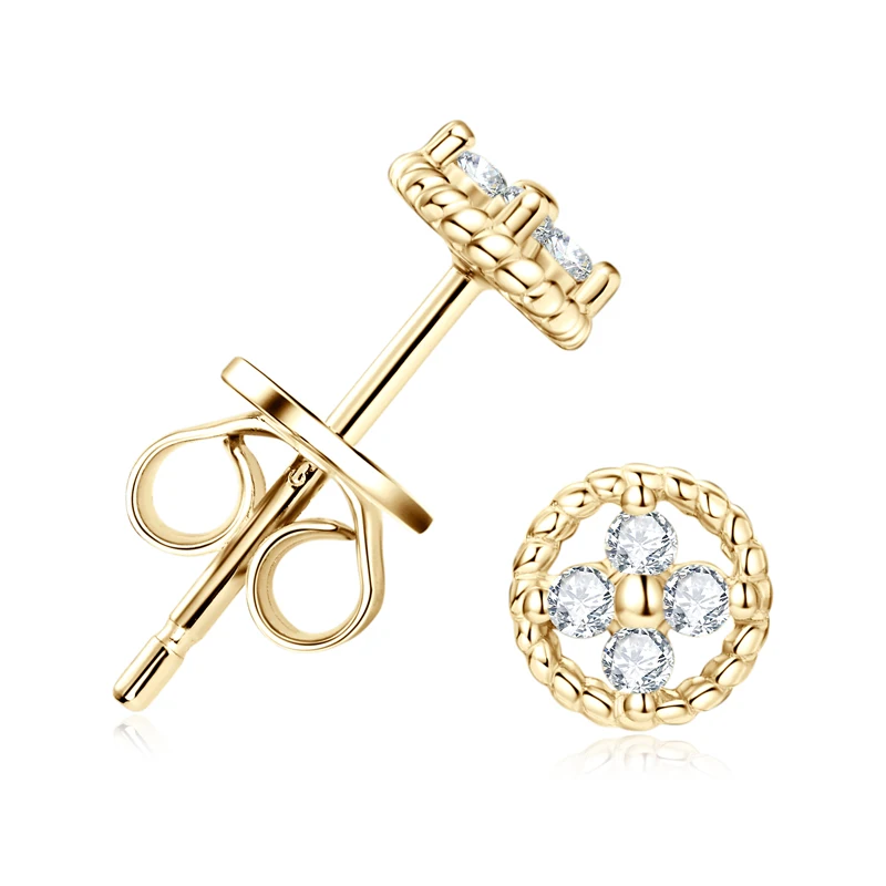 Lnngy 1.3mm Moissanite Stud Earring Pendientes Plata 925 Sterling Silver Lucky Flower Stud Earrings For Women Daily Jewelry Gift