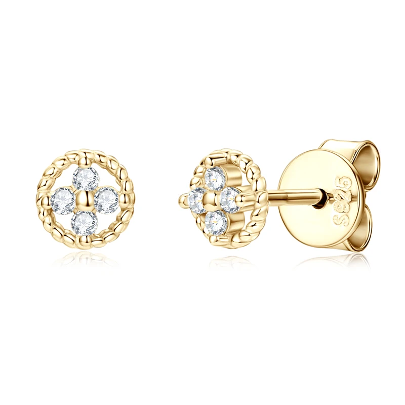 Lnngy 1.3mm Moissanite Stud Earring Pendientes Plata 925 Sterling Silver Lucky Flower Stud Earrings For Women Daily Jewelry Gift