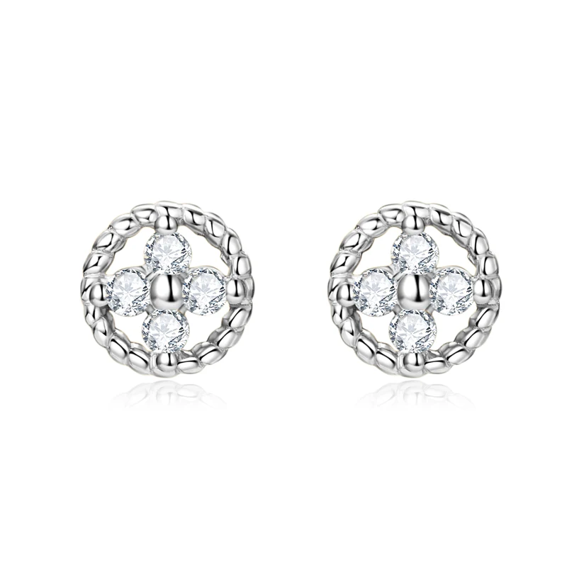 Lnngy 1.3mm Moissanite Stud Earring Pendientes Plata 925 Sterling Silver Lucky Flower Stud Earrings For Women Daily Jewelry Gift