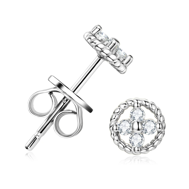 Lnngy 1.3mm Moissanite Stud Earring Pendientes Plata 925 Sterling Silver Lucky Flower Stud Earrings For Women Daily Jewelry Gift