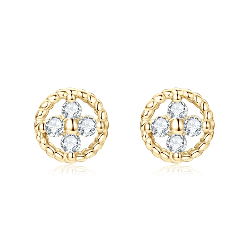 Lnngy 1.3mm Moissanite Stud Earring Pendientes Plata 925 Sterling Silver Lucky Flower Stud Earrings For Women Daily Jewelry Gift
