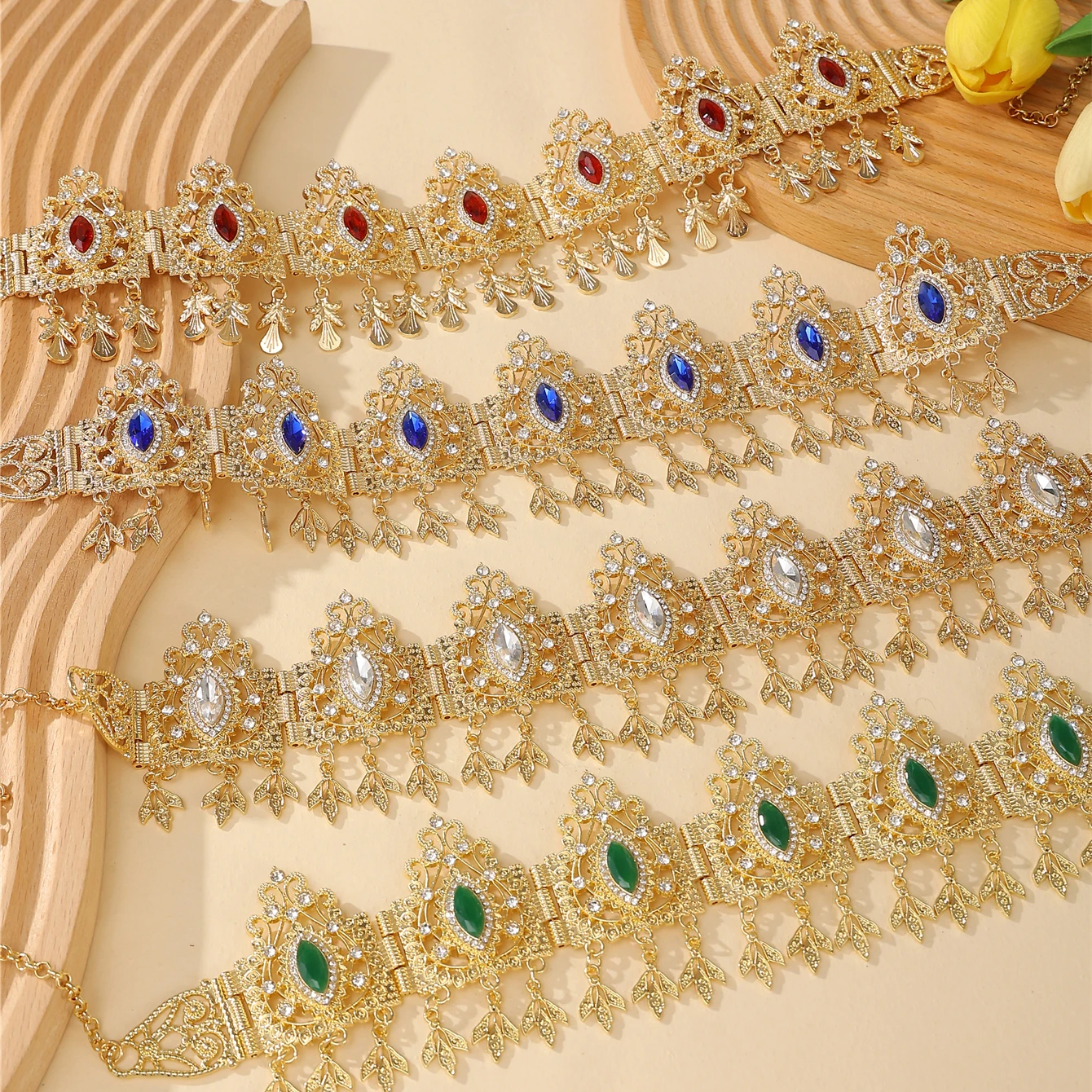 Moroccan Wedding Hair Chain Jewelry for Women's Headpiece Luxury Gold Color Crystal Bridal Hair Accessories Gift