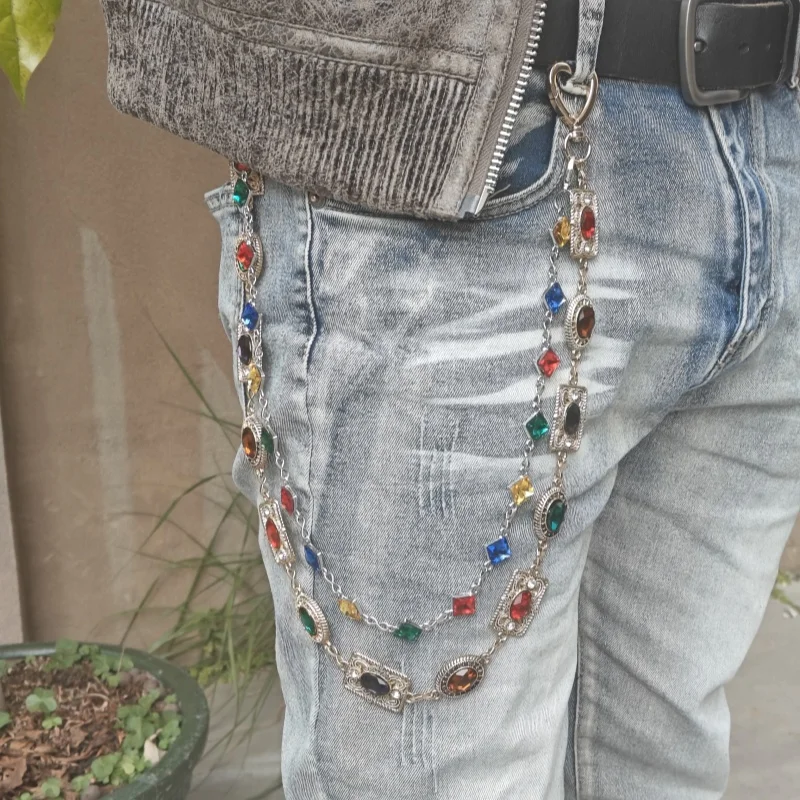 Retro Agate Colorful Pants Chain New Styles For Men And Women Light Luxury Goods Waist Accessory One's Waist Hip Hop Jewelry
