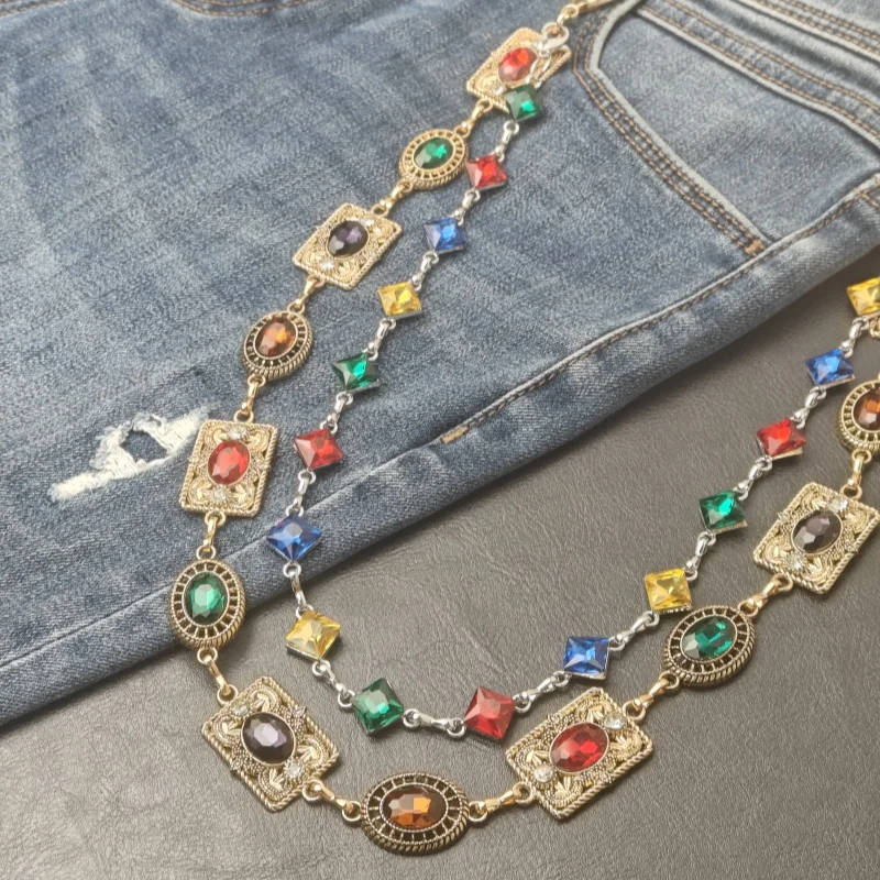 Retro Agate Colorful Pants Chain New Styles For Men And Women Light Luxury Goods Waist Accessory One's Waist Hip Hop Jewelry