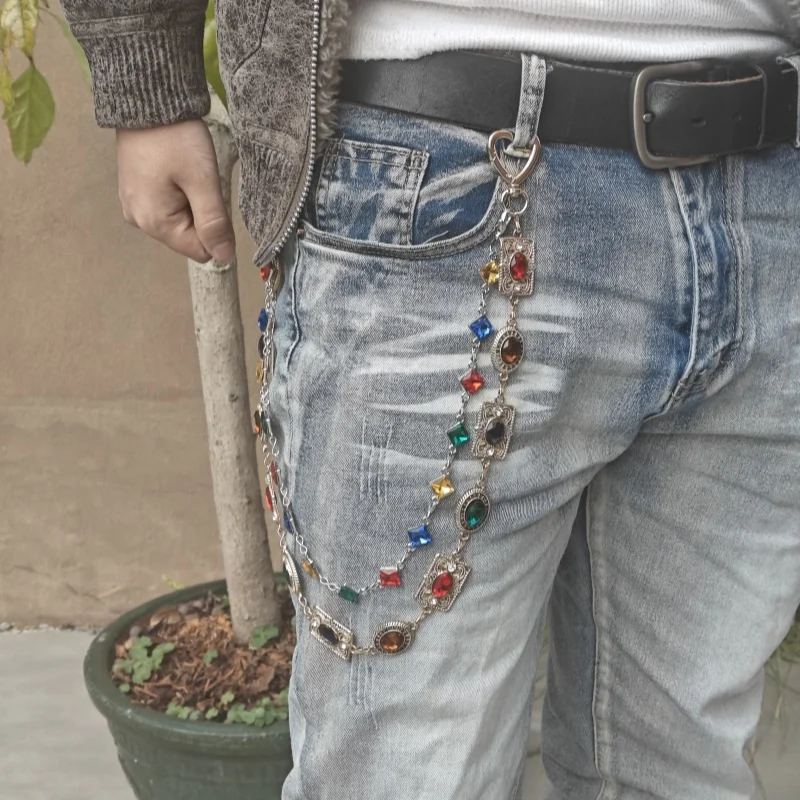 Retro Agate Colorful Pants Chain New Styles For Men And Women Light Luxury Goods Waist Accessory One's Waist Hip Hop Jewelry