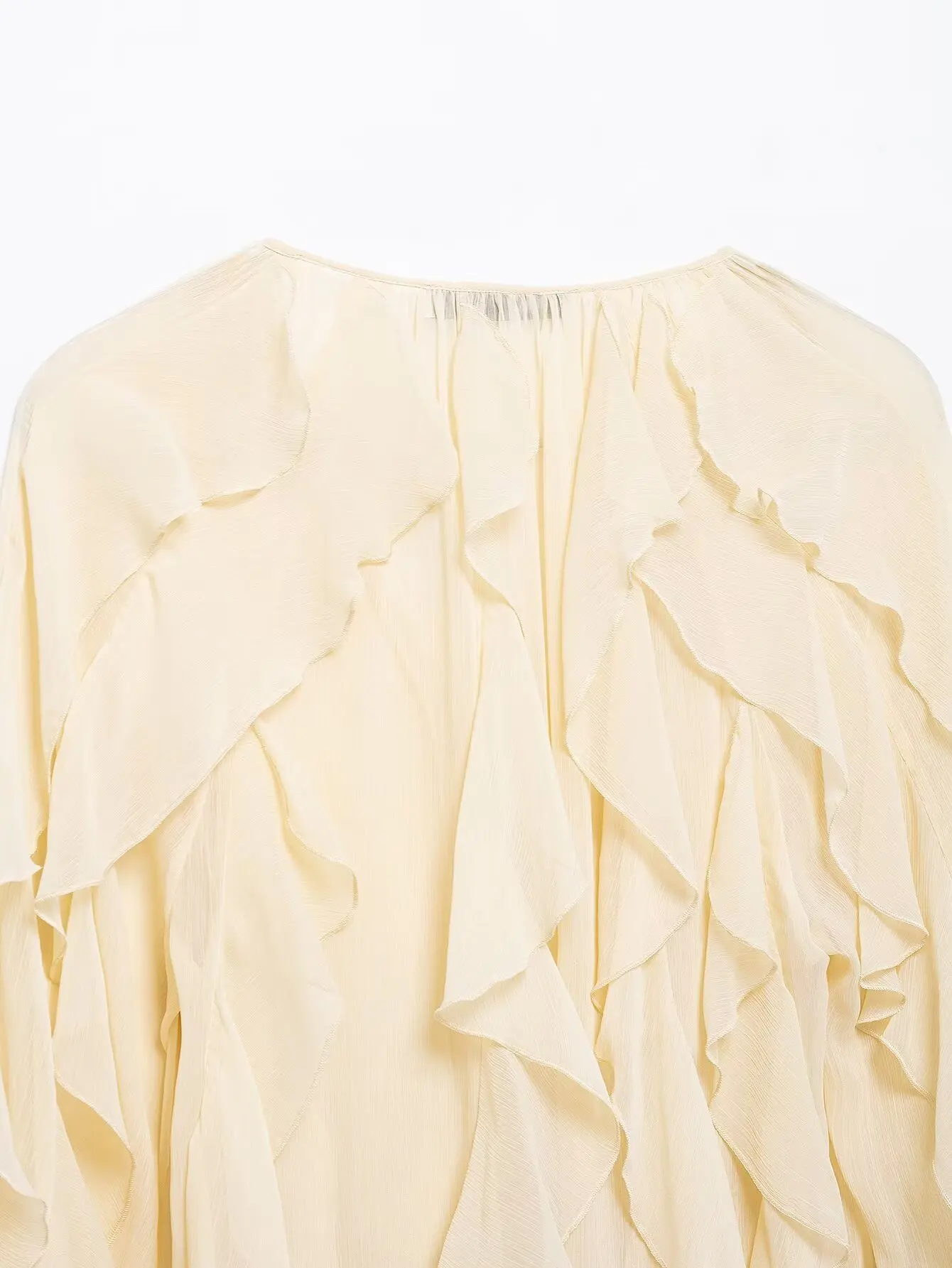 Women's Casual Ruffled Shirt Loose Lace Up Hollow Out V Neck Tops 2025 Spring Blouses Women Clothes