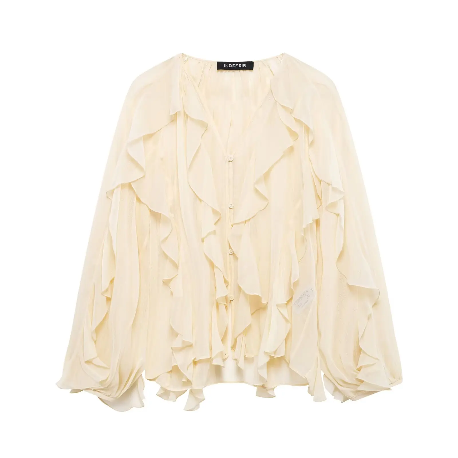 Women's Casual Ruffled Shirt Loose Lace Up Hollow Out V Neck Tops 2025 Spring Blouses Women Clothes