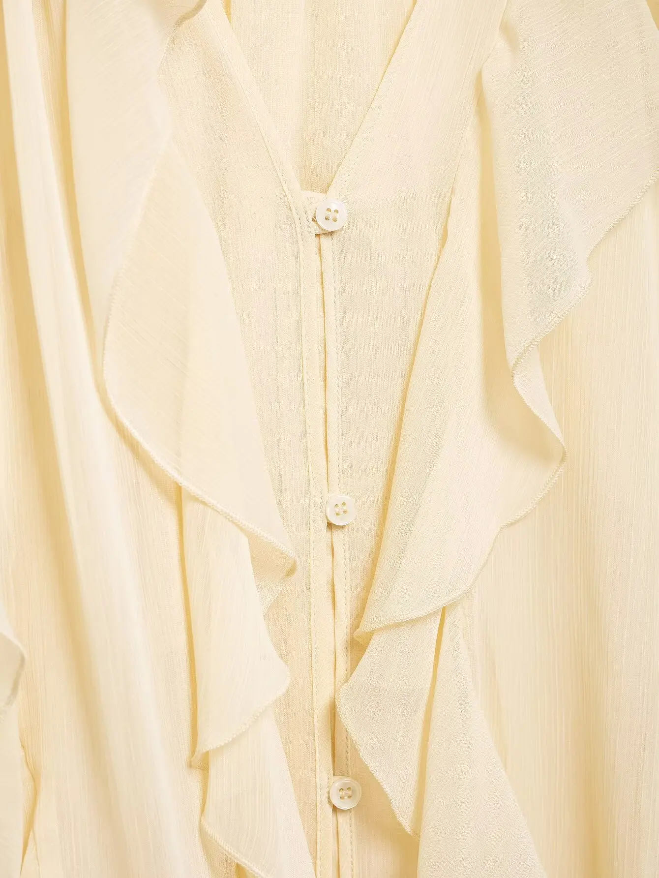 Women's Casual Ruffled Shirt Loose Lace Up Hollow Out V Neck Tops 2025 Spring Blouses Women Clothes