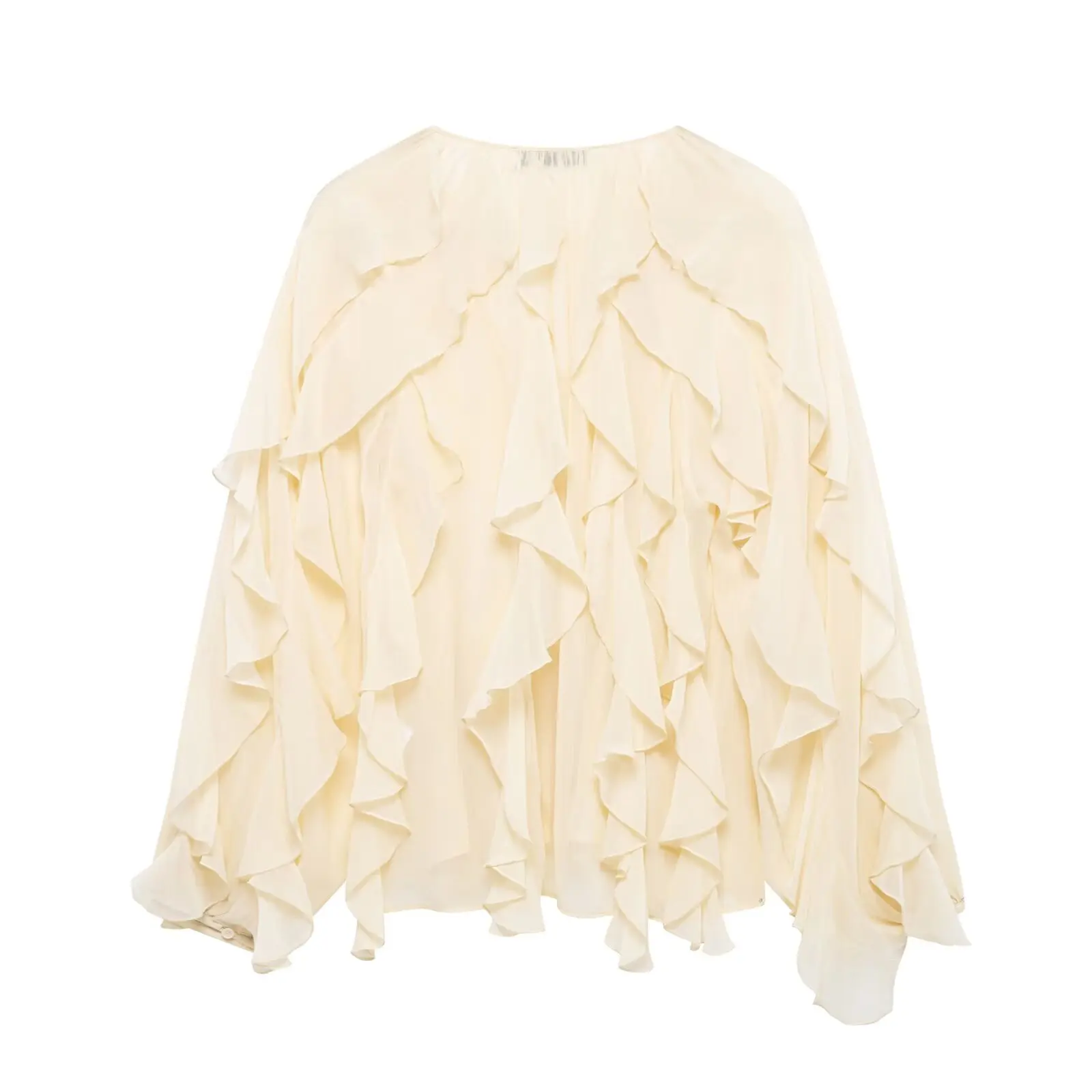 Women's Casual Ruffled Shirt Loose Lace Up Hollow Out V Neck Tops 2025 Spring Blouses Women Clothes