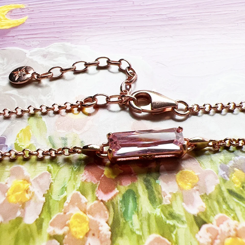 Rose Gold Plated Bracelet Pink Stone Star and Moon Summer 925 Sterling Silver Jewelry Romantic Gift For Women