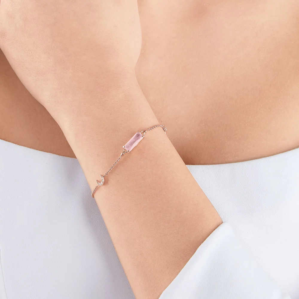 Rose Gold Plated Bracelet Pink Stone Star and Moon Summer 925 Sterling Silver Jewelry Romantic Gift For Women