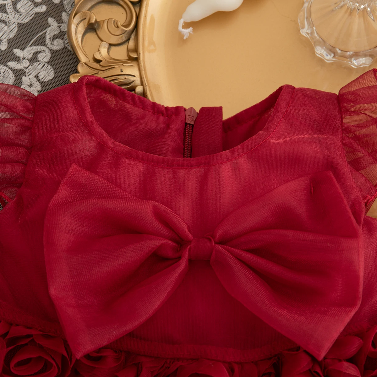 Elegant Baby Dress Rose Flower Mesh Princess Dress Big Bow Baby Tutu Dress Gown for Kids