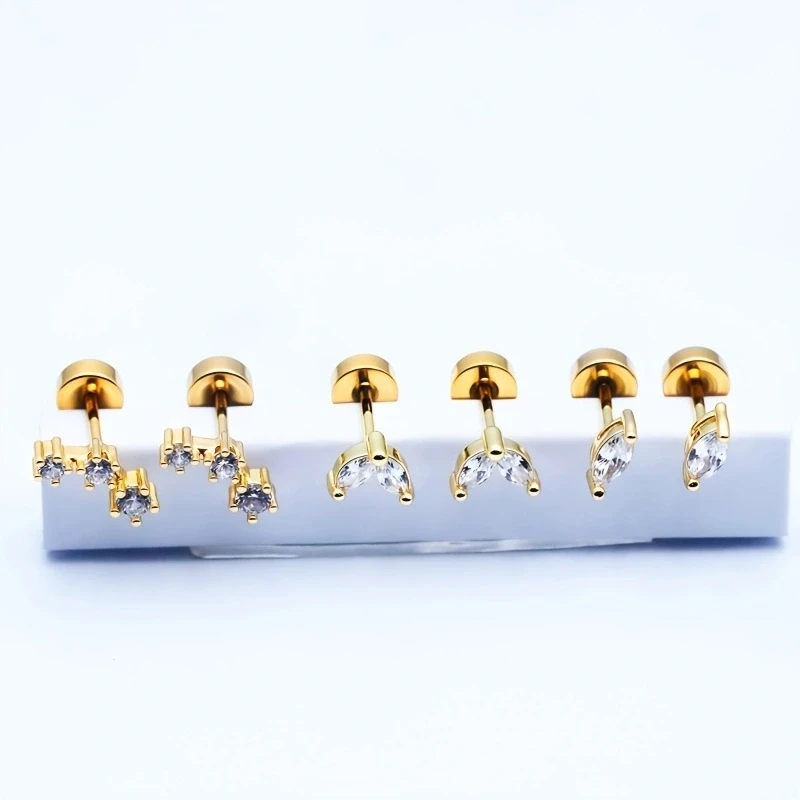 6Pcs 20G Hypoallergenic Stainless Steel Tiny Stud Earrings,Dainty CZ Cartilage Conch Helix Ear Piercing Jewelry Gift
