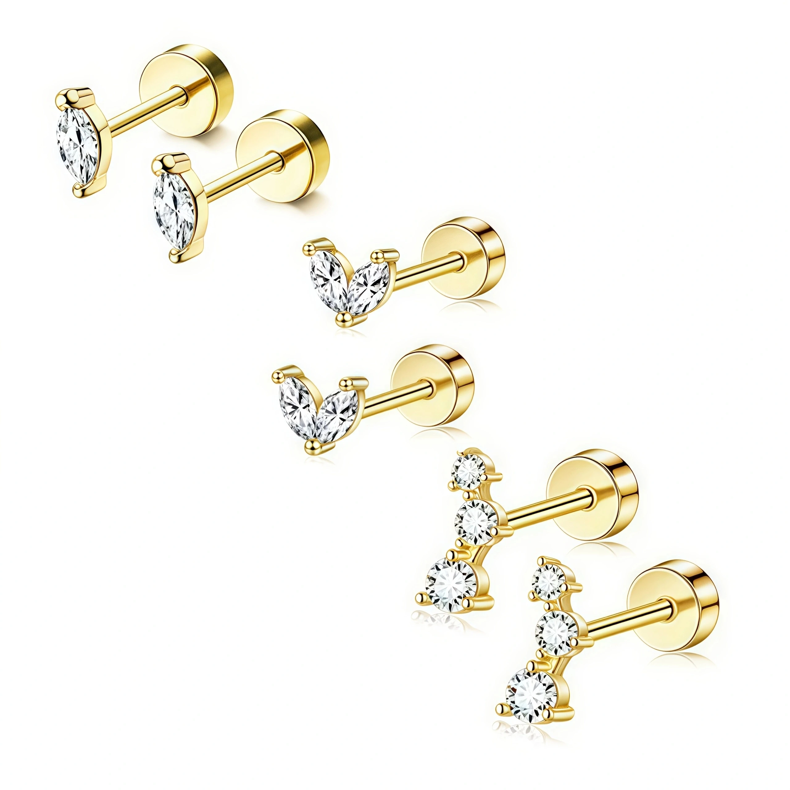 6Pcs 20G Hypoallergenic Stainless Steel Tiny Stud Earrings,Dainty CZ Cartilage Conch Helix Ear Piercing Jewelry Gift
