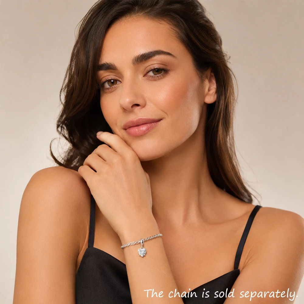 Hot Fashion Jewelry White Zircon Heart Pendant Dangle Charm Pure 925 Sterling Silver Romantic Gift For Women