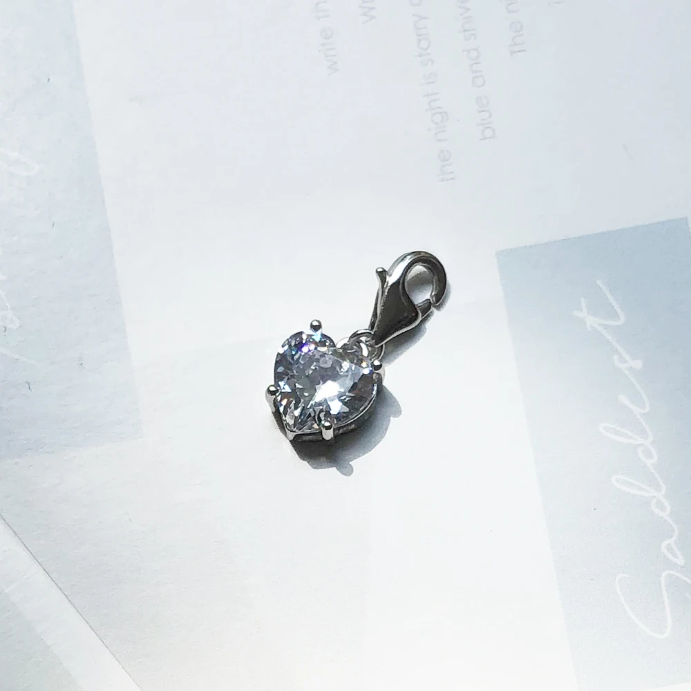Hot Fashion Jewelry White Zircon Heart Pendant Dangle Charm Pure 925 Sterling Silver Romantic Gift For Women